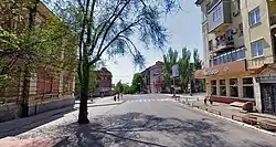 Греческая улица у пересечения с проспектом Мира(слева - здание банка)