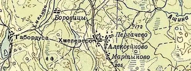 Деревня Хмелезеро на карте РККА 1940 года