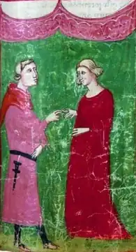 Вельф V и Матильда Тосканская. Миниатюра из «Истории Флоренции» Джованни Виллани, XIV век