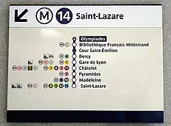 Указатель линии 14 на путевой стене