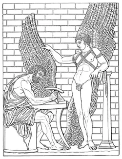 Дедал и Икар. Рельеф. Конец I в. н. э. Рисунок 1885 г.