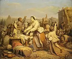 Император Наполеон III в 1851 году оказывает помощь жителям Лиона, вынужденным покинуть свои дома во время наводнения, 1857, Лионский музей изящных искусств