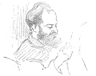 Михаил Либер на Московском государственном совещании (рисунок Юрия Арцыбушева)