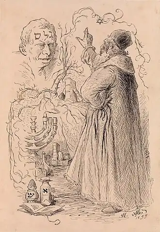 Рабби Лев оживляет голема. Рисунок М. Алеша