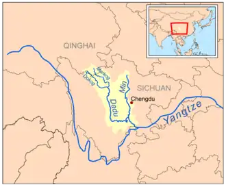 Примерное расселение цянов по водоразделу реки Миньцзян