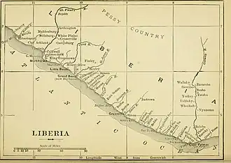 Карта Либерии 1895 года и мыс Месурадо на ней.