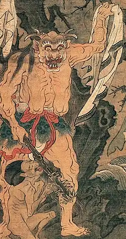 Фрагмент рисунка Тосы Мицунобу, изображающий старика Кэноэ