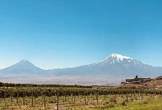 Вид на монастырь Хор Вирап с Араратом на заднем плане