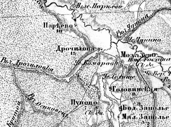 Деревня Селище на карте 1913 года