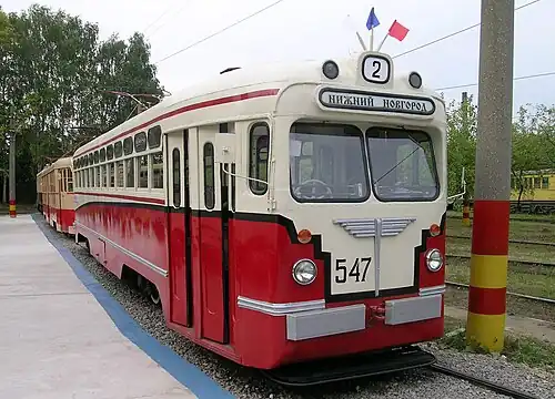 вагон МТВ-82, основной тип трамвая в городе в 1950-х — 1960-х гг. В Казани имеется 1 музейный экземпляр