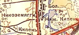 Деревня Нижняя Кипень на карте 1940 года