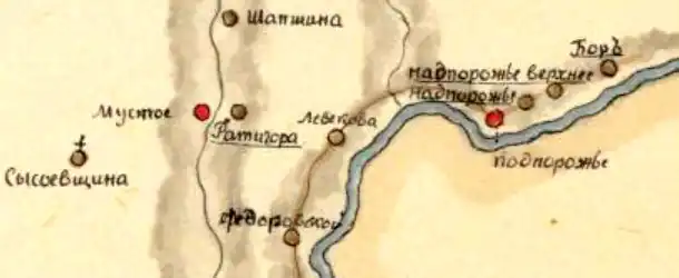 Деревня Надпорожье на плане 1818 года