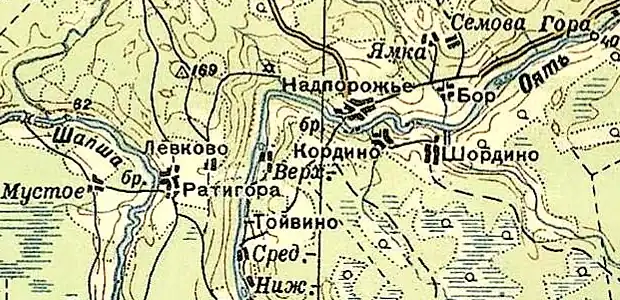 Деревня Надпорожье на карте РККА 1940 года