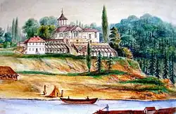 Вид на усадьбу из-за Немана на акварели Наполеона Орды.