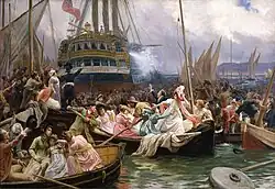 Наполеон на борту британского корабля «Беллерофонт» в Плимуте в 1815 году по дороге на Остров Святой Елены