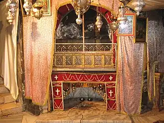 Пещера Рождества, православный престол над местом рождения Спасителя. Базилика Рождества Христова в Вифлееме