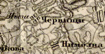 Деревня Червищи на карте 1863 года