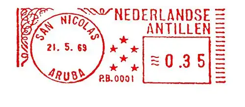 1969: в статусе автономии в составе Королевства Нидерландов, которая объединяла шесть островов, включая Арубу (обозначены шестью звёздочками)[^]