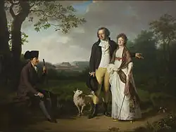 "Det Rybergske familiebillede" (1797) Йенса Юэля изображает подстриженного датского шпица.