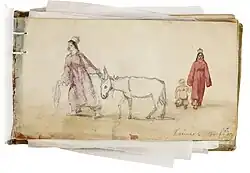 «Зарисовка из Кайнака во время экспедиции в Кульджу 1879 года» из путевого альбома Н. Г. Хлудова. Государственный музей искусств Республики Казахстан имени Абылхана Кастеева.