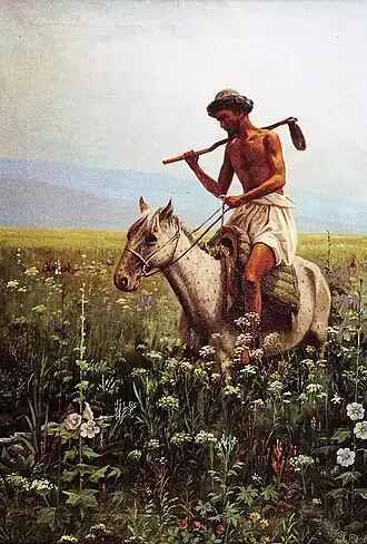 «Поливальщик пашни».Российская империя, Туркестанское генерал-губернаторство, Семиреченская область, Пишпекский уезд, село Бурундай, 1913 г.Центральный Государственный музей Республики Казахстан.