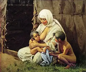 «Мать, кормящая ребёнка»Российская империя, Туркестанское генерал-губернаторство, Семиреченская область, 1907 г.Центральный Государственный музей Республики Казахстан.