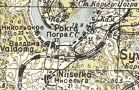 Деревня Никольское на карте 1943 года