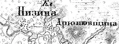 Деревня Дрюневщина на карте 1915 года