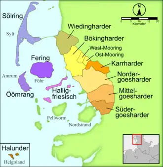 Карта севернофризских диалектов сёльринг