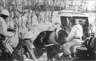 Норвежский артиллерийский расчет в бою к северу от Нарвика