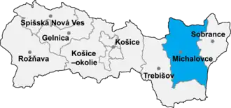 Район Михаловце на карте