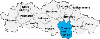 Район Вранов-над-Топлёу на карте