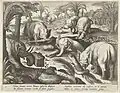 Слоны помогают товарищу выбраться из капкана. Офорт из серии «Сцены охоты». Между 1594 и 1598