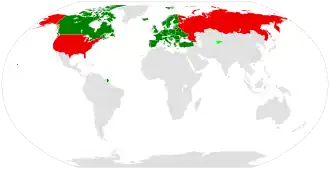 Страны-участницы ДОН
&nbsp;Государства, подписавшие и ратифицировавшие договор
&nbsp;Государства, которые подписали, но не ратифицировали
&nbsp;Государства, вышедшие из Договора
