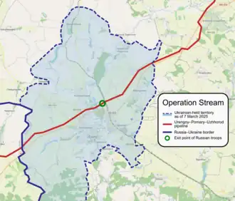 Месторасположение газопровода Уренгой — Помары — Ужгород и точка выхода российских военных
