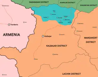 &nbsp;Отвоеванные Азербайджаном территории Кельбаджарского района на пике операции &nbsp;Территории Азербайджана, контролируемые армянскими вооруженными формированиями &nbsp;Территории Азербайджана вне зоны конфликта &nbsp;Армения