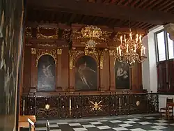 Зал Старой ратуши Гааги с тремя картинами Виллема Дудейнса, изображающими Суд Соломона. 1671