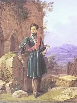 Г. Чернецов. Посмертный портрет Павла Кутайсова на фоне развалин