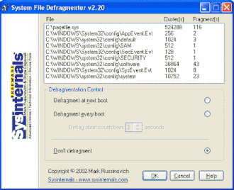Скриншот программы PageDefrag
