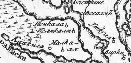 Деревня Каукила (Кавкила) на русской карте 1745 года
