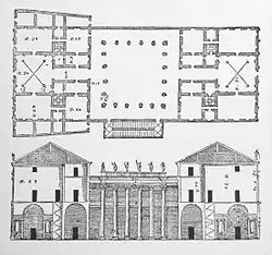 План и поперечный разрез Палаццо Порто в Виченце