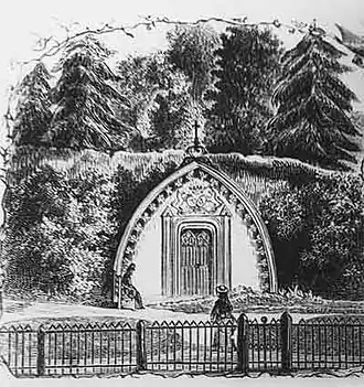 Склеп графа Полье на гравюре Серякова, построен по проекту А.&nbsp;П.&nbsp;Брюллова, Шуваловский парк, Россия, 1830