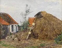 Крестьянский двор с копной сена.