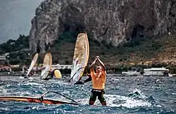 Павел Тарновский после победы в Чемпионате Европы в виндсерфингу на Сицилии 
(2015).