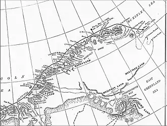 Фрагмент карты северной части Гренландии 1903 года — первой официальной географической карты с изображением пролива Пири