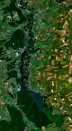 Вид на Печенежское водохранилище из космоса