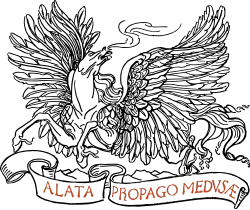 Пегас. «Alata propago medusae» (Крылатое потомство Медузы). Заставка к изданию: Габриэле Д'Аннунцио. Франческа да Римини. Милан, 1902