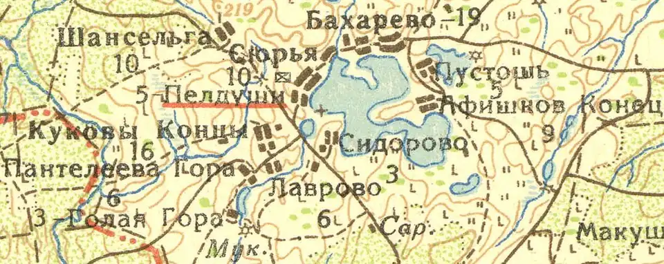 Деревня Пёлдуши на карте 1932 года