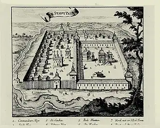 Пелымский острог в XVII веке.Гравюра Николааса Витсена