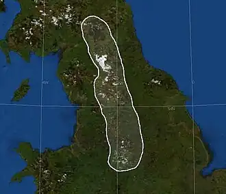 Пеннинские горы на карте Великобритании.